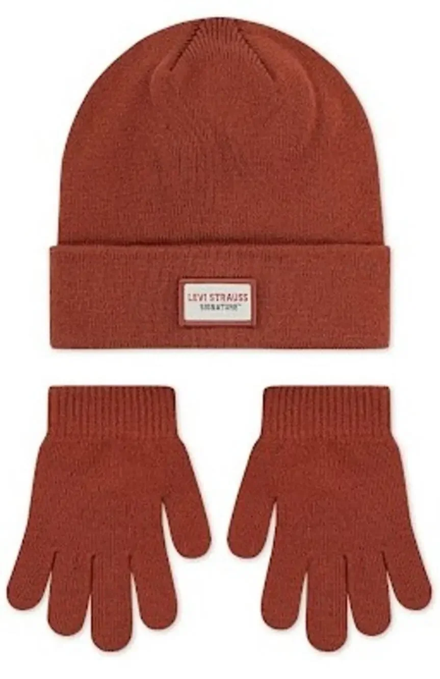 Levi Strauss Kids Beanie & Gloves Set Barn Red One Size Warm NEW